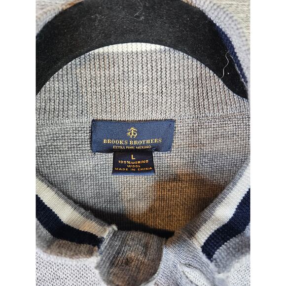 Brooks Brothers 100% Extra Fine Merino Wool Henley Pull-Over Sweater Sz LG Gray - Picture 4 of 7